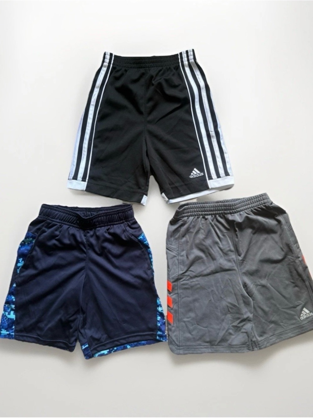 Lot of 3 adidas & Champion Boys 4/5 XS Athletic Shorts — Black, Navy & Gray GUC